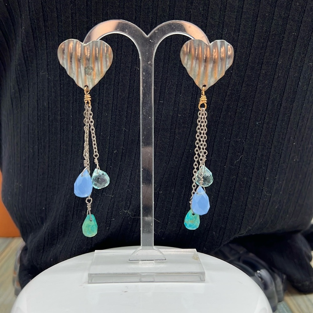 🌟Adorned Crown Jewelry assemblage heart triple stone teardrop earrings